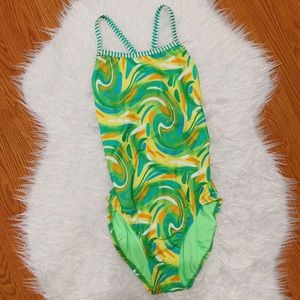 VINTAGE‎ 80s GREEN FUNKY ONE PIECE SWIMSUIT